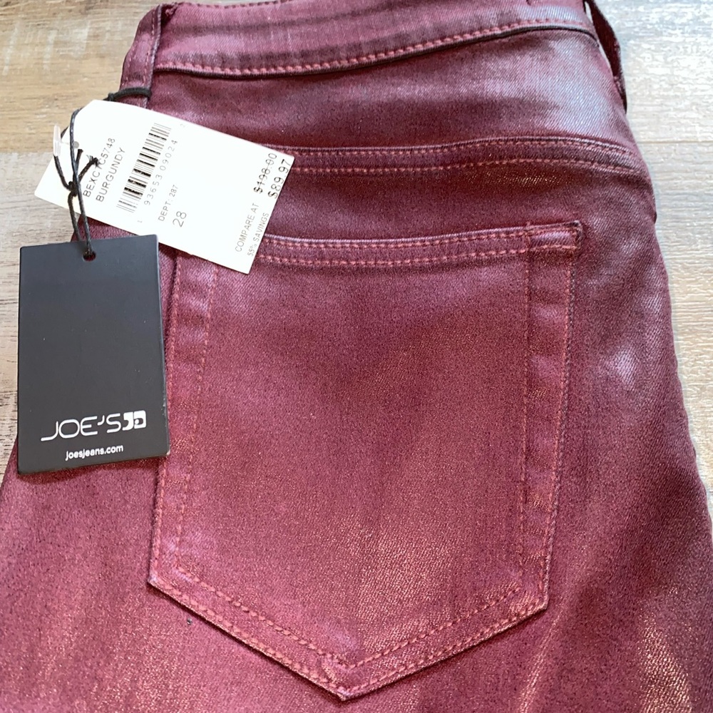 Red leather looking skinny jeans